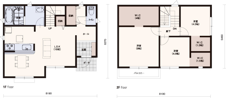 ■1F面積/46.37m² ■2F面積/44.71m² ■延床面積/91.08m²(27.55坪)