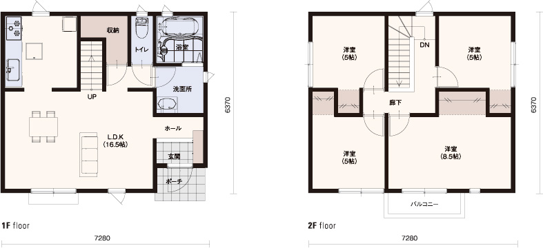 ■1F面積/44.71m² ■2F面積/46.37m² ■延床面積/91.08m²(27.55坪)