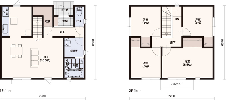 ■1F面積/44.71m² ■2F面積/46.37m² ■延床面積/91.08m²(27.55坪)