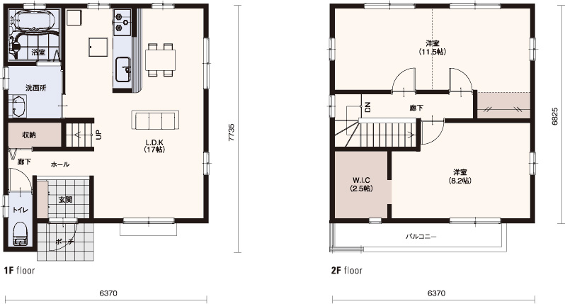 ■1F面積/44.30m² ■2F面積/44.47m² ■延床面積/87.77m²(26.55坪)