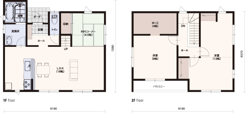 1F面積/52.17m² ■2F面積/48.02m² ■延床面積/100.19m²(30.30坪)